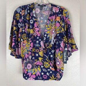 NEW ModCloth Mushroom‎ Floral Wrap Shirt Witchy Botanical S Blue 1289